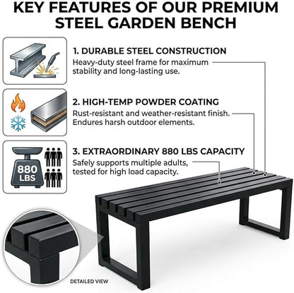 3.3 3.9 4.9 5.9ft Outside Garden Bench, 2 Person Outdoor Metal Patio Backless Bench, Weatherproof Porch Furniture Bench Heavy Duty 880lbs Benches for Park Yard Lawn Front Entrance(Purple,5.9ft)