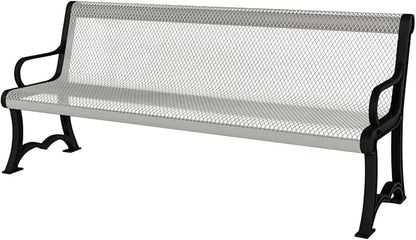 COATEDOUTDOORFURNITURE Heavy-Duty Outdoor Bench Thermoplastic Coated, Expanded Metal, Commercial-Grade Garden Bench, Made in America (Portable with Back, 4 Ft, Textured Grey)