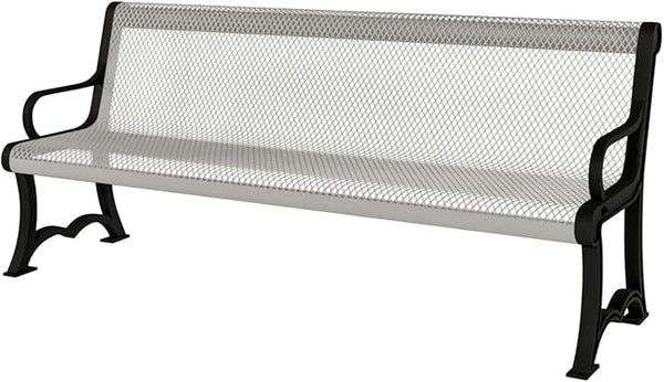 COATEDOUTDOORFURNITURE Heavy-Duty Outdoor Bench Thermoplastic Coated, Expanded Metal, Commercial-Grade Garden Bench, Made in America (Portable with Back, 4 Ft, Textured Grey)