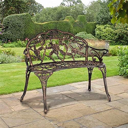 Patio Outdoor Park Loveseat Bench for Garden Porch Deck Made Cast Iron Anti-Rust Aluminum Metal, 2-3 Seater (38.5" Inch Aluminum Outdoor Rose Bronze Bench)
