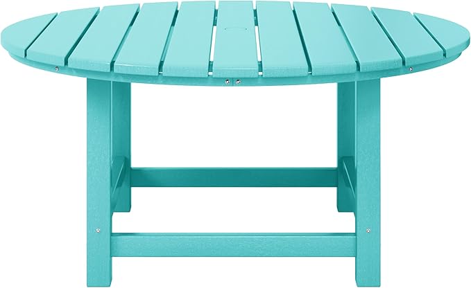 WestinTrends Dylan 5-Piece Outdoor Patio HDPE Adirondack Chair with Round Coffee Table Conversation Set, Turquoise