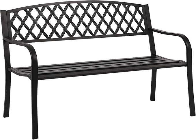 FDW Park Bench Metal Bench 50 Garden Bench Chair Outdoor Benches Clearance Patio Bench Yard Bench Porch Work Entryway Steel Frame Furniture