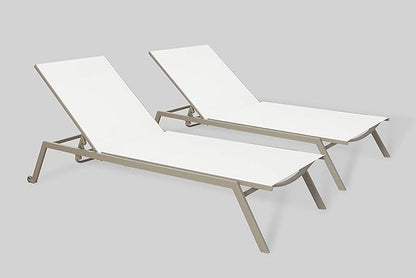 Ostrich Princeton 2 Pieces Patio Chaise Lounges,Facedown Tanning Chair, Patio Chairs, 5-Position Recliner Adjustable Sunbathing Lounge Chair for Patio, Yard,Pool, Tan & White