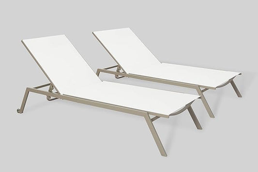 Ostrich Princeton 2 Pieces Patio Chaise Lounges,Facedown Tanning Chair, Patio Chairs, 5-Position Recliner Adjustable Sunbathing Lounge Chair for Patio, Yard,Pool, Tan & White