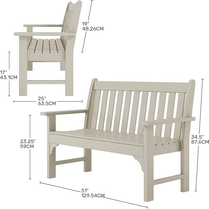 Costaelm Garden Bench, Farmhouse Park Front Porch for Entryway Bench Outdoor Seating Low Bench Patio Bench Outside/Indoor, Sand