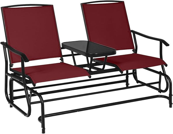 Giantex Outdoor Glider, Rocking Chair with Metal Frame, Center Tempered Glass Table, 2-Person Loveseat - Photo 1