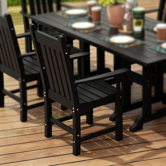 WestinTrends Malibu Classic Outdoor Dining Chairs with Arms, All Weather Poly Lumber Adirondack Patio Chairs Restaurant Bistro Chairs Support 350 LBS, Arched Backrest and Curved Seat, Black