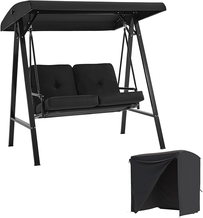 AECOJOY 2-Seat Outdoor Patio Swing Chair with Cover, Porch Swings Chairs for Adult - Photo 1