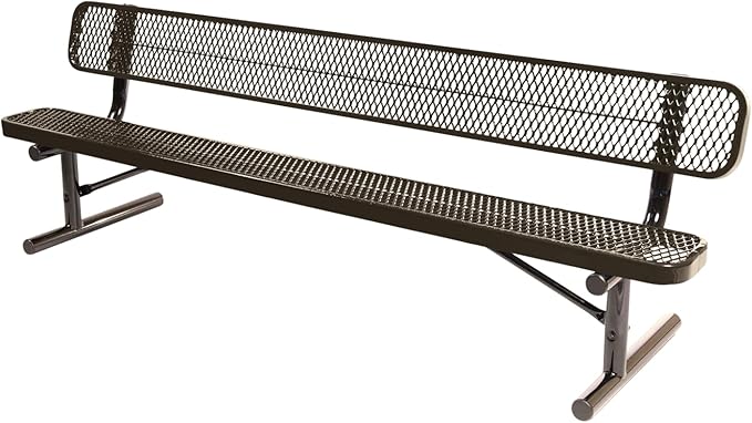 COATEDOUTDOORFURNITURE Heavy-Duty Portable Outdoor Bench Thermoplastic Coated, Expanded Metal, Commercial-Grade Seating, Made in America (Portable with Back, 8 Ft, Textured Brown)
