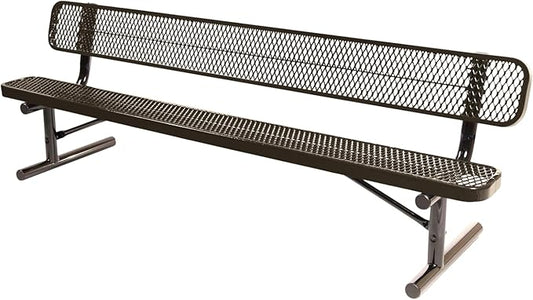 COATEDOUTDOORFURNITURE Heavy-Duty Portable Outdoor Bench Thermoplastic Coated, Expanded Metal, Commercial-Grade Seating, Made in America (Portable with Back, 8 Ft, Textured Brown)