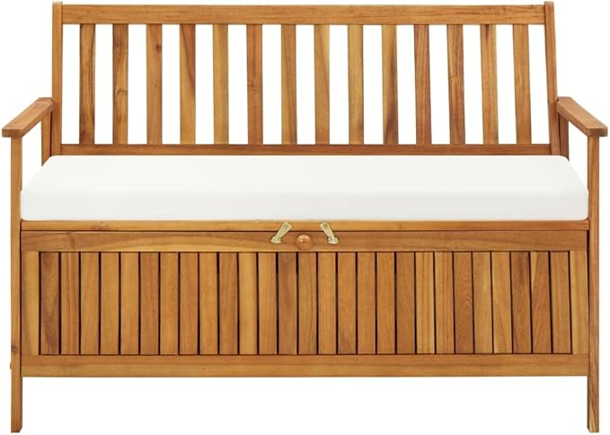 Outdoor Storage Bench, Multifunctional Wooden Outdoor Storage Bench, Padded Upholstered Seat for Patio, Garden, Patio, Lawn,Solid Acacia Wood 47.2"x24.8"x33.1"