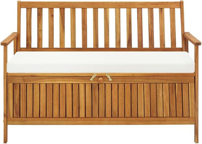 Outdoor Storage Bench, Multifunctional Wooden Outdoor Storage Bench, Padded Upholstered Seat for Patio, Garden, Patio, Lawn,Solid Acacia Wood 47.2"x24.8"x33.1"