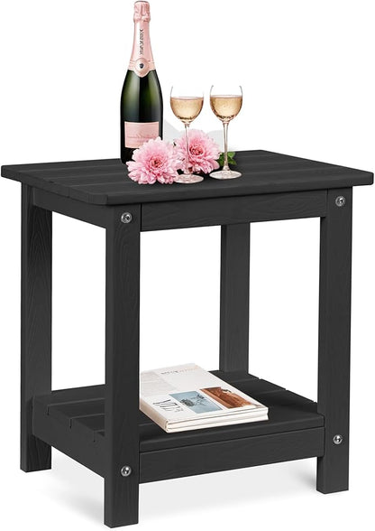 CHRUN Outdoor End Side Table, Rectangular, Weather Resistant HDPE, Black, for Patio Deck Garden