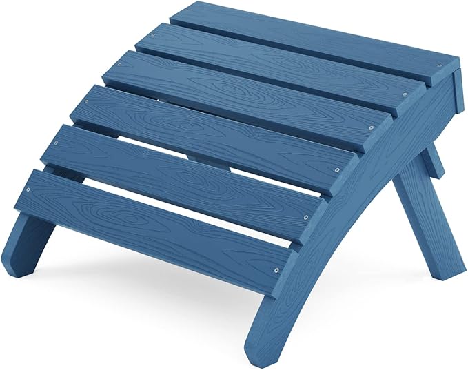 MXIMU Folding Adirondack Ottoman Outdoor: HIPS Plastic Patio Footstool Easy Assembly - All Weather FootRest Foot Stool for Adirondack Chair Use in Garden Lawn Backyard Pool (Navy)