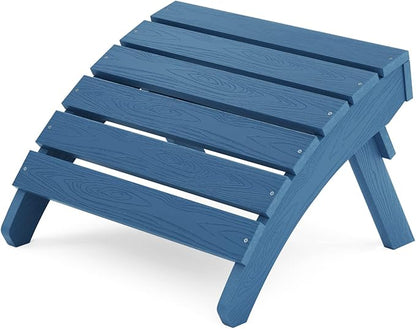 MXIMU Folding Adirondack Ottoman Outdoor: HIPS Plastic Patio Footstool Easy Assembly - All Weather FootRest Foot Stool for Adirondack Chair Use in Garden Lawn Backyard Pool (Navy)