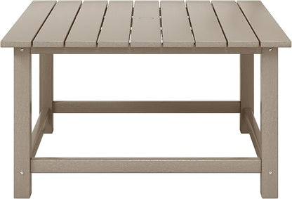 WestinTrends Malibu Low Outdoor HDPE Square Patio Coffee Table, Weathered Wood