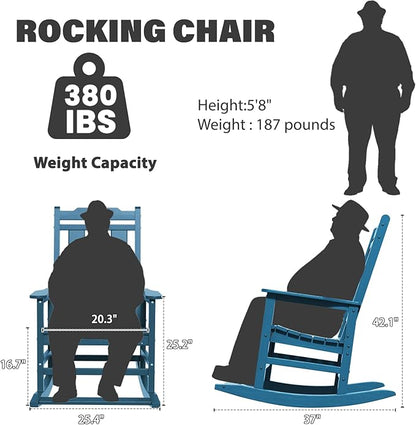 Rocking Chair, Outdoor Rocking Chair for Adults, HDPE Outdoor Chairs with Footboard, All Weather Resistant Porch Rocker, Navy