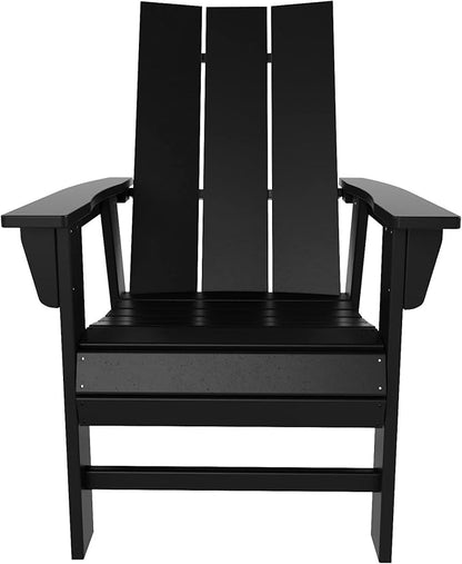 WO WESTIN OUTDOOR HDPE Shoreside Modern Curveback Adirondack Dining Chair,Black