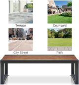 Outdoor Garden Bench, Backless Double Seat, Patio Benches, Metal Wood Furniture Seating, Slatted Seat for Front Porch - Photo 5