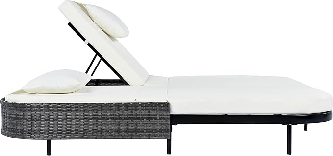 Modern Outdoor Patio Rattan Daybed with 5-Position Adjustable Backrest and Removable Cushions&Pillows - Photo 7