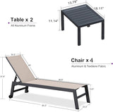 PURPLE LEAF 6-Piece Patio Chaise Lounge Outdoor Pool Lounge Chairs with Adjustable Backrest and Side Tables Aluminum - Photo 3