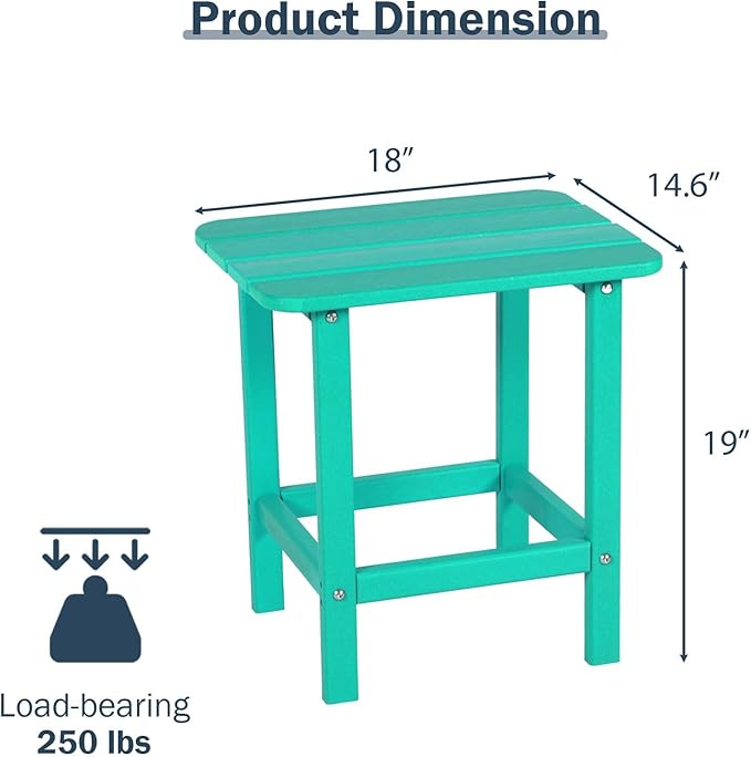 Aoodor 19'' Adirondack Side Table, Rectangular HDPE End Table, Weather Resistant and Easy Maintenance, Aruba