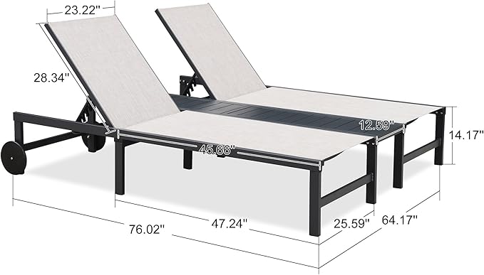 PURPLE LEAF Outdoor Double Chaise Lounge Modern Aluminum Lounge Chairs with Independently Adjustable Backrest Tanning Daybed Reclining Loveseat for Pool Beach Garden Patio Lounger Mixed Grey