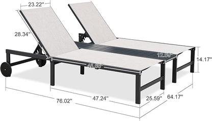 PURPLE LEAF Outdoor Double Chaise Lounge Modern Aluminum Lounge Chairs with Independently Adjustable Backrest Tanning Daybed Reclining Loveseat for Pool Beach Garden Patio Lounger Mixed Grey