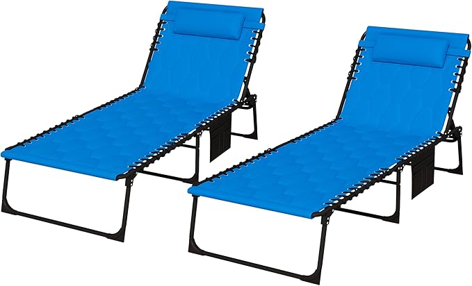 Outsunny Padded Folding Chaise Lounge Chair Outdoor Set of 2, 5-Level Reclining Patio Loungers - Photo 1