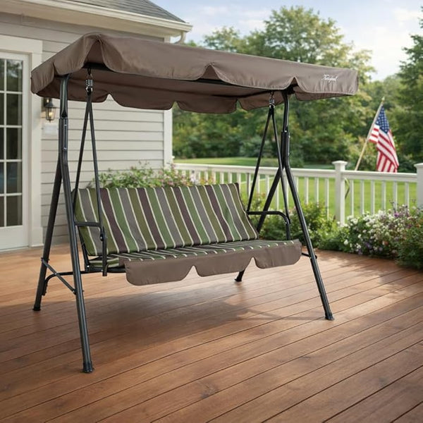 Kozyard Alicia 3-Seat Patio Swing, Outdoor Canopy Swing with Steel Frame - Photo 1
