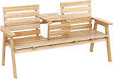 Tangkula Outdoor Fir Wood Bench with Foldable Middle Table, 2-3 Person Garden Bench with Backrest and Armrests - Photo 9