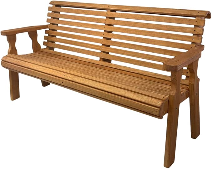 Amish Casual Heavy Duty 4 Foot Roll Back Outdoor Bench in Cedar Stain - Amish Made in The USA from Treated Pine for Outdoor Durability, 700 Lb Weight Capacity