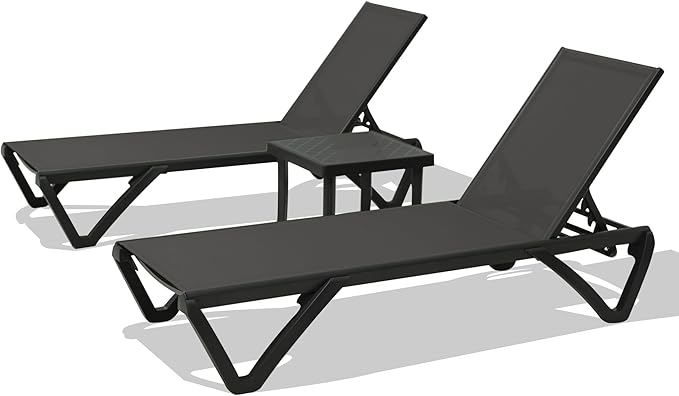 Domi Pool Lounge Chairs, Aluminum Patio Chaise Lounge with Side Table, 5 Position Adjustable Backrest and Wheels, All Weather Outdoor Lounge Chairs for Beach, Yard, Balcony, Poolside, Dark Grey