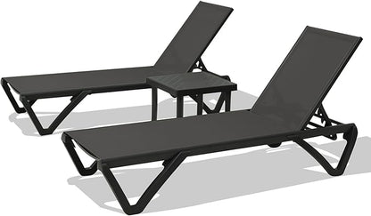 Domi Pool Lounge Chairs, Aluminum Patio Chaise Lounge with Side Table, 5 Position Adjustable Backrest and Wheels, All Weather Outdoor Lounge Chairs for Beach, Yard, Balcony, Poolside, Dark Grey