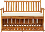 Solid Acacia Wood Storage Bench with Polyester Cushion for Hallway Garden Rustic Furniture - Photo 3