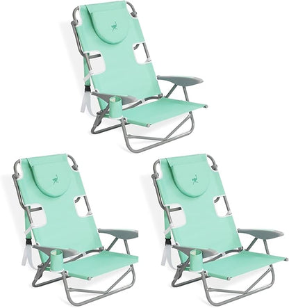 Ostrich 3 Pack On Your Back Backpack Beach Chair w/Face Hole - Adjustable, Portable Lounge Chair w/Cup Holder, Face Opening - Heavy Duty, Lay Flat Tanning Chair for Face Down Reading For Adults (Teal)