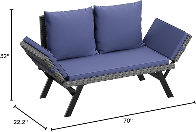 Flamaker Outdoor Convertible Sofa, Woven Rattan Patio Furniture Sunbed with Adjustable Armrests - Photo 2
