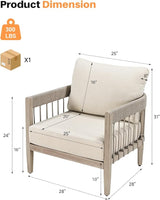 Patio Sofa Chairs Set of 2, Never-Rust Aluminum Outdoor Armchairs with Faux Wood Grain Finish, 2 Pieces Rope Weave - Photo 3