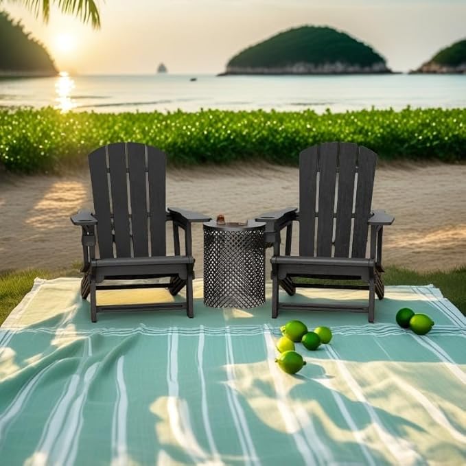 FONTOI Adirondack Chair, Plastic Adirondack Chair with Cup Holder, Outdoor Weather Resistant Lawn Furniture, 400 LBS Capacity Recliner, Garden Backyard Patio Without Screws Install,Set of 2 Black