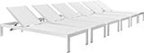 Modway Shore Aluminum Textilene® Mesh Outdoor Patio Six Poolside Chaise Lounge Chairs in Silver White - Photo 1
