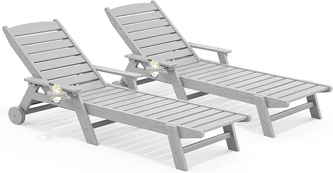 SERWALL Patio Chaise Lounge Chair Set of 2, 78'' Long 5-Positions Adjustable HDPE Outdoor Lounger for Pool - Photo 1