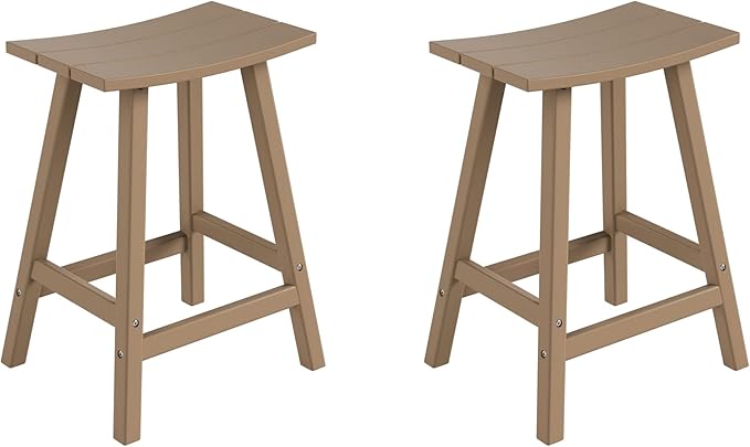 WestinTrends Malibu 2 Piece Set of 24 Height Outdoor/Patio Saddle bar stools, Weathered Wood
