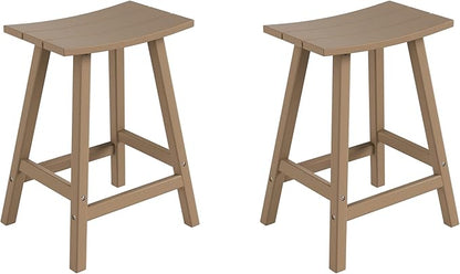 WestinTrends Malibu 2 Piece Set of 24 Height Outdoor/Patio Saddle bar stools, Weathered Wood
