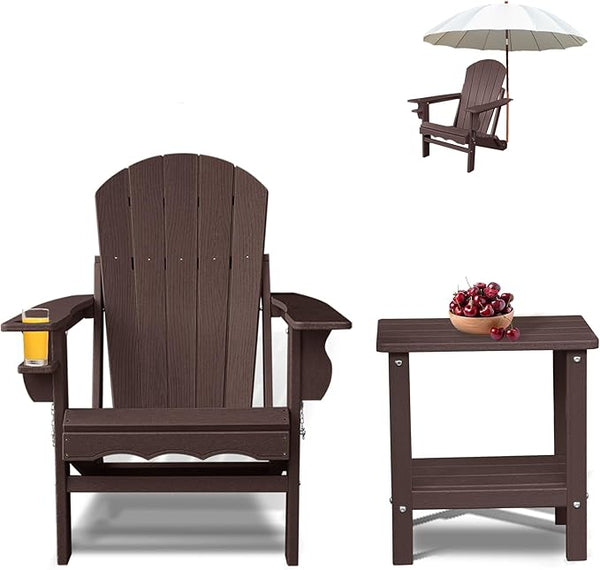 Folding Adirondack Chairs, HDPE Plastic Adirondack Chair with Side Table, Weather Resistant, Unfading, for Patio - Photo 1