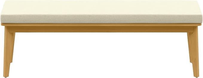 Backless Patio Bench, Acacia Wood Dining Bench with Cushion for Outdoor Porch, Backyard, Garden, Lawn, Beige