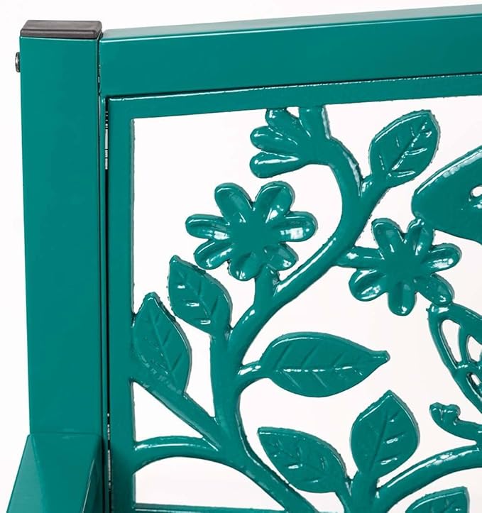 Wind & Weather Teal Iron Butterfly Garden Bench 4-Feet Wide by 2.75-Feet High by 1.75-Feet Deep Sturdy, Powder-Coated Bench for All Seasons, Adds Pop of Gorgeous Color to Your Garden