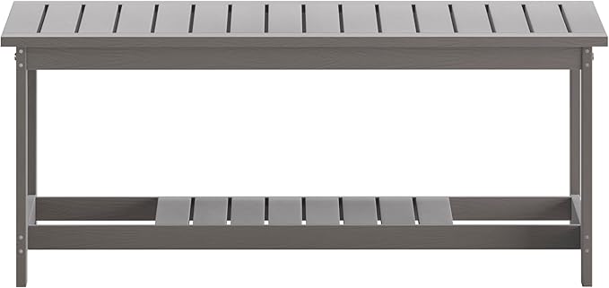 BizChair Two Tiered Commercial Grade Adirondack Coffee Table - Gray Finish Poly Resin Wood - All-Weather - Slatted - Photo 7