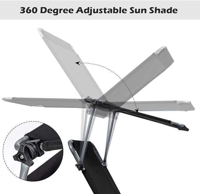 Giantex Tanning Chair, Patio Chaise Lounge Chair with 5 Adjustable Position, Shade Canopy, Storage Pocket, Camping Cot - Photo 6