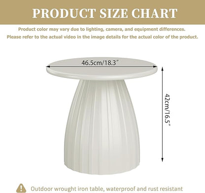 Round Small Patio Side Table, Patio Furniture Accent End Table, Metal Steel Outdoor Side Table, for Garden, Pool, Yard, Balcony, Living Room, Deck, Weather Resistant, No Assembly, Beige White