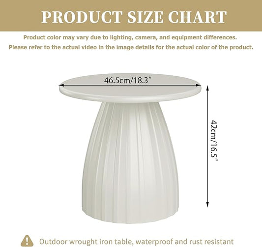 Round Small Patio Side Table, Patio Furniture Accent End Table, Metal Steel Outdoor Side Table, for Garden, Pool, Yard, Balcony, Living Room, Deck, Weather Resistant, No Assembly, Beige White